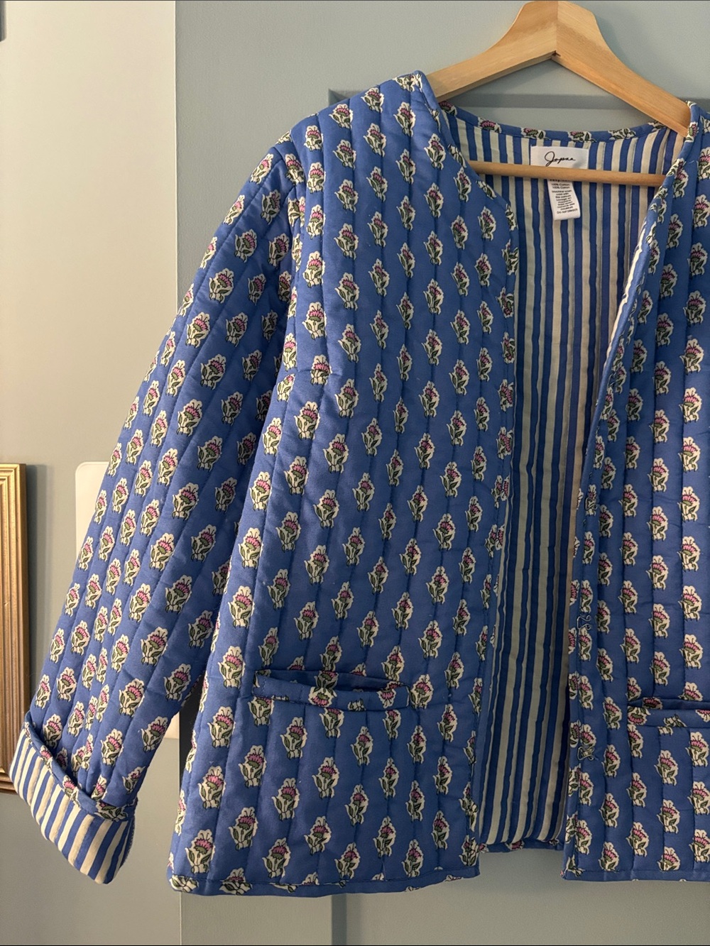 100% Cotton Blue Printed Quilted Jacket